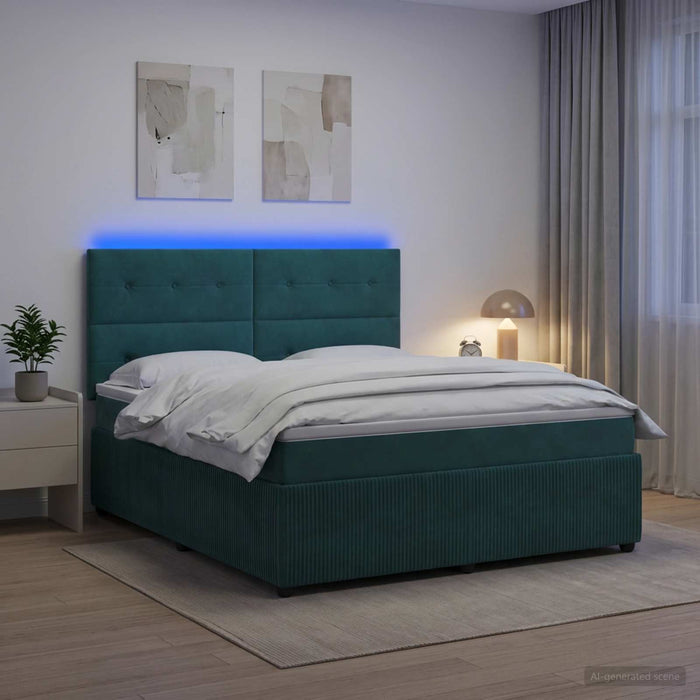 Pat cu arcuri LED și saltea Verde închis 160 x 200 cm Catifea - WALTI WALTI
