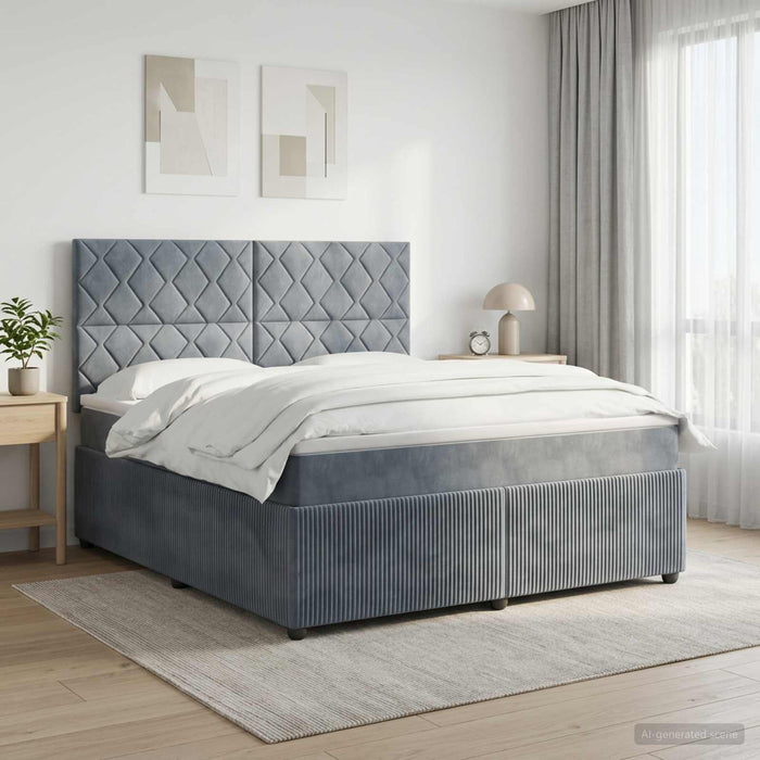 Pat cu arcuri LED și saltea Gri închis 140 x 200 cm Catifea WALTI