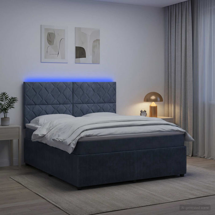 Pat cu arcuri LED și saltea Gri închis 140 x 200 cm Catifea WALTI
