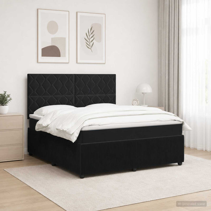 Pat cu arcuri LED și saltea Negru 160 x 200 cm Catifea WALTI