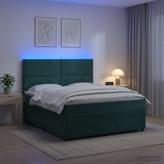 Pat cu arcuri LED și saltea Verde închis 160 x 200 cm Catifea WALTI