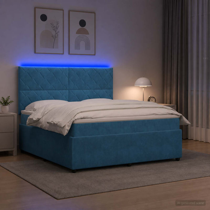 Pat cu arcuri LED și saltea albastru 140 x 190 cm Catifea WALTI