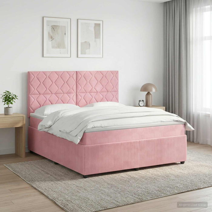 Pat cu arcuri LED și saltea Roz 140 x 190 cm Catifea WALTI