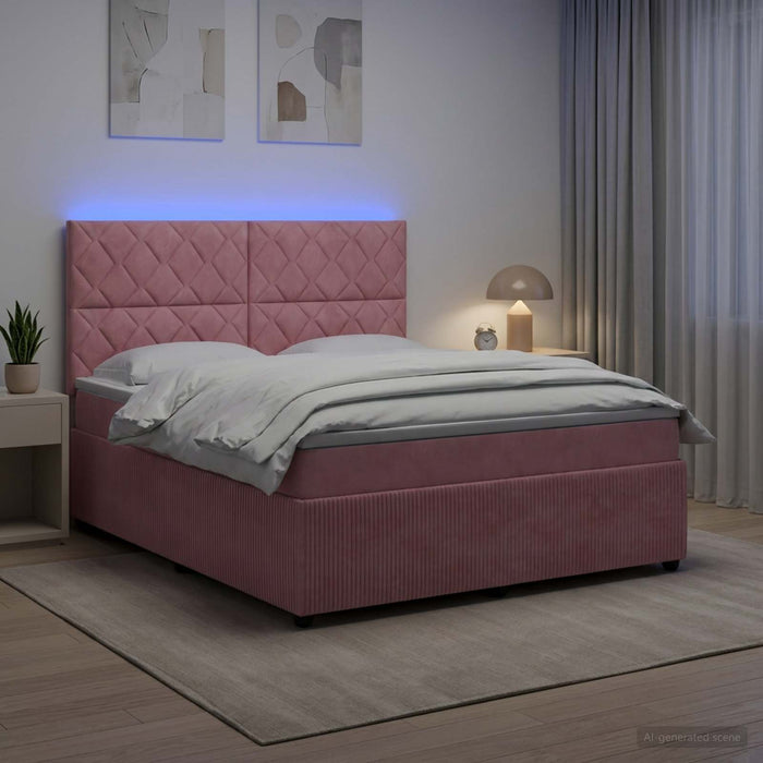 Pat cu arcuri LED și saltea Roz 160 x 200 cm Catifea WALTI