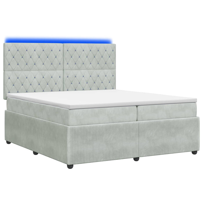 Pat cu arcuri LED și saltea Gri deschis 200 x 200 cm Catifea WALTI