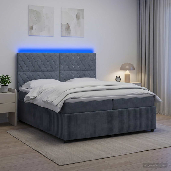 Pat cu arcuri LED și saltea Gri închis 200 x 200 cm Catifea - WALTI WALTI