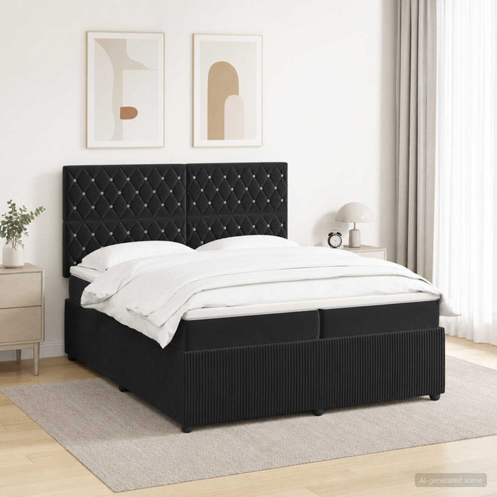 Pat cu arcuri LED și saltea Negru 200 x 200 cm Catifea WALTI