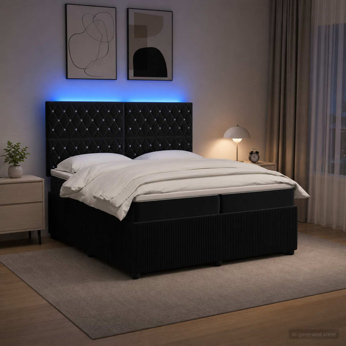 Pat cu arcuri LED și saltea Negru 200 x 200 cm Catifea WALTI