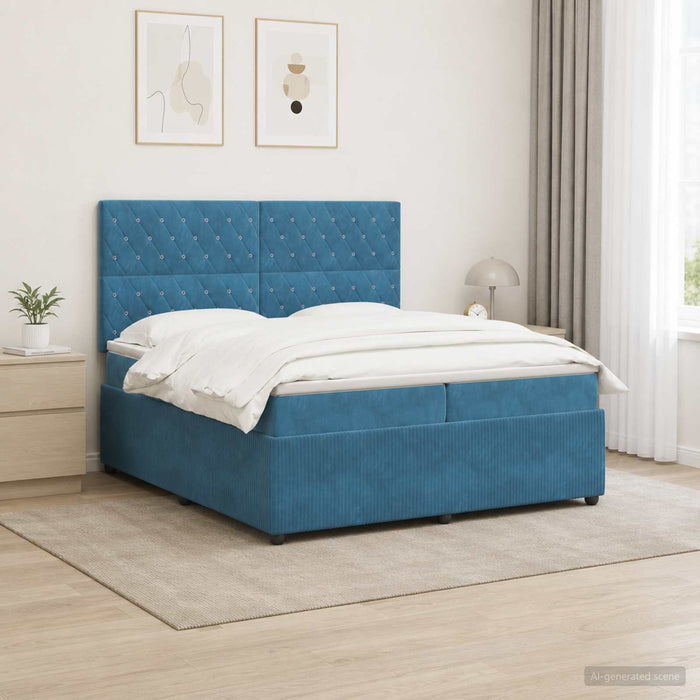 Pat cu arcuri LED și saltea albastru 200 x 200 cm Catifea WALTI