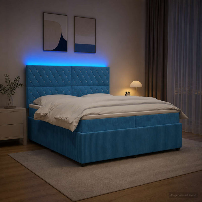 Pat cu arcuri LED și saltea albastru 200 x 200 cm Catifea WALTI