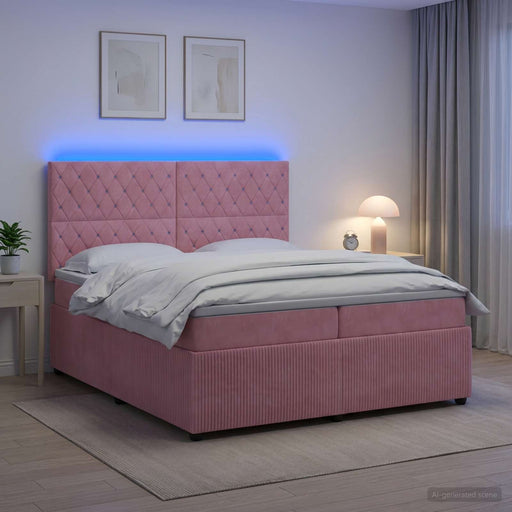 Pat cu arcuri LED și saltea Roz 200 x 200 cm Catifea - WALTI WALTI