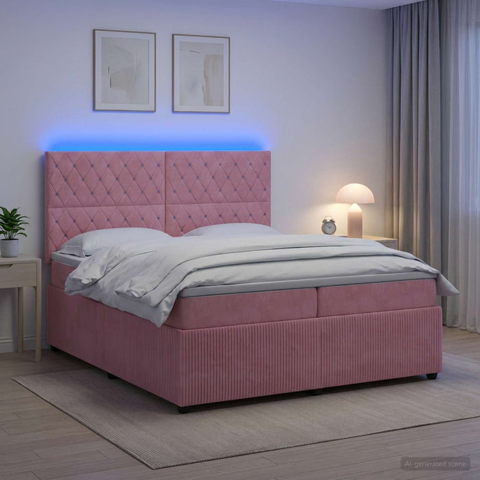 Pat cu arcuri LED și saltea Roz 200 x 200 cm Catifea - WALTI WALTI