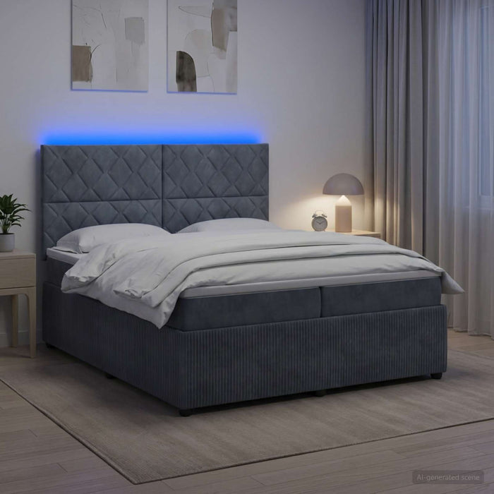 Pat cu arcuri LED și saltea Gri închis 200 x 200 cm Catifea WALTI