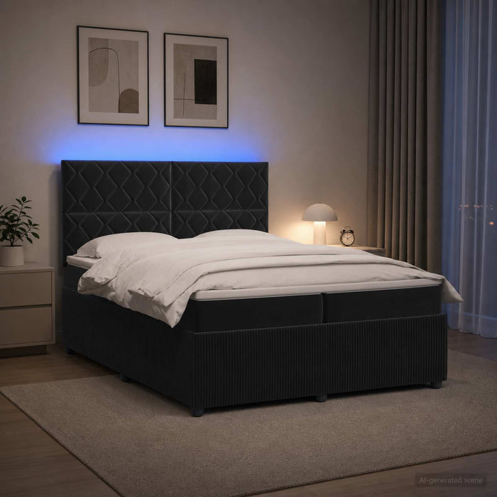 Pat cu arcuri LED și saltea Negru 200 x 200 cm Catifea - WALTI WALTI