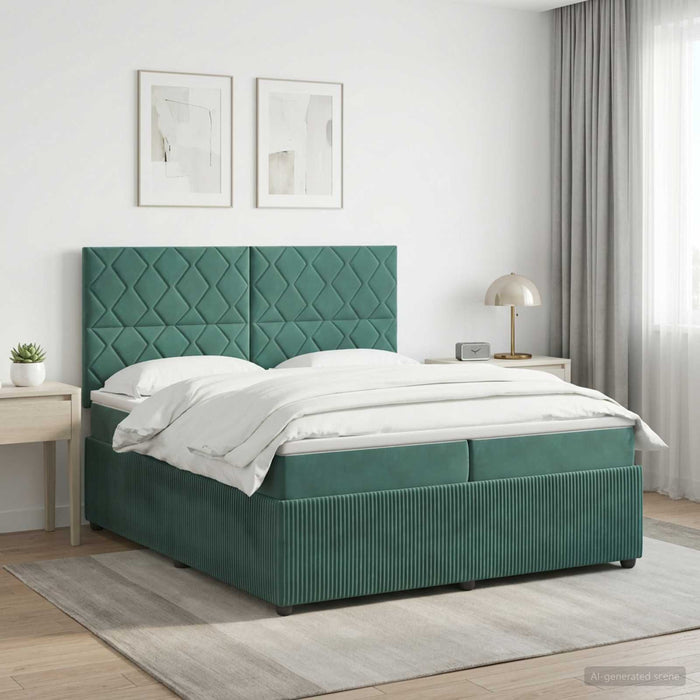 Pat cu arcuri LED și saltea Verde închis 200 x 200 cm Catifea WALTI