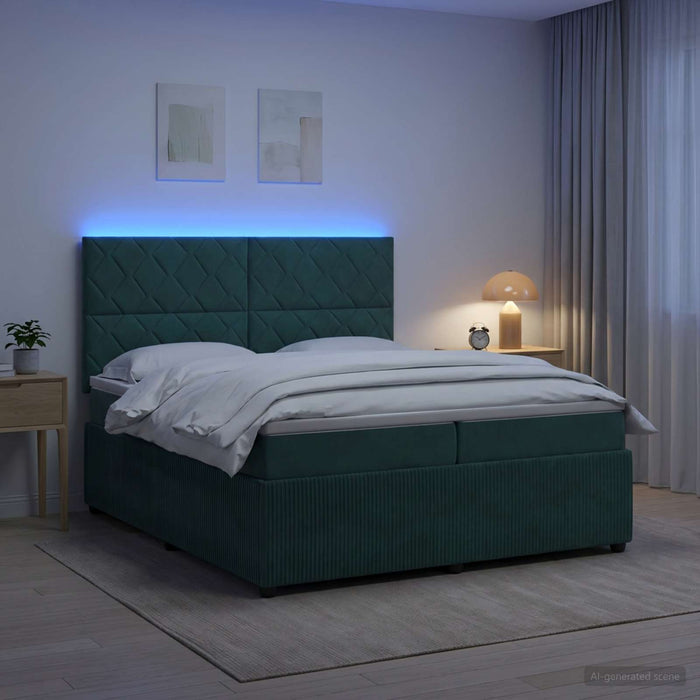 Pat cu arcuri LED și saltea Verde închis 200 x 200 cm Catifea WALTI