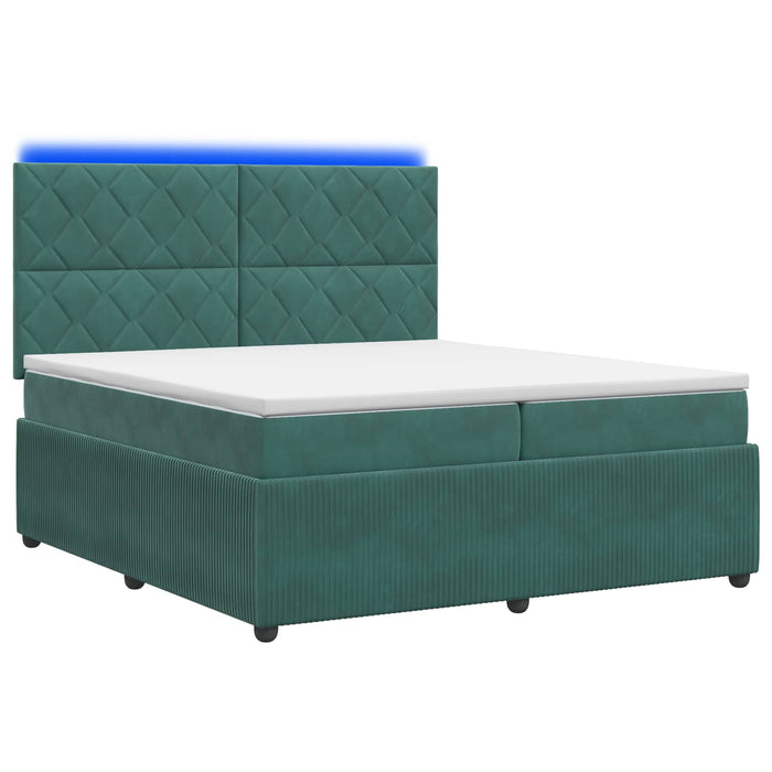 Pat cu arcuri LED și saltea Verde închis 200 x 200 cm Catifea WALTI