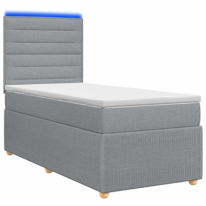 Pat cu arcuri LED și saltea Gri deschis 90 x 190 cm Țesătură - WALTI WALTI