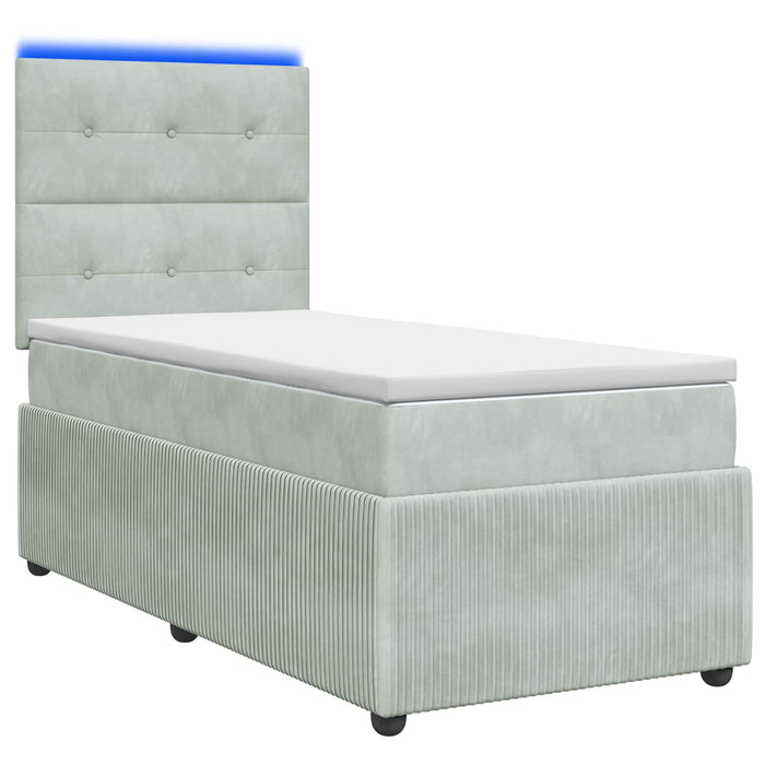 Pat cu arcuri LED și saltea Gri deschis 90 x 190 cm Catifea - WALTI WALTI