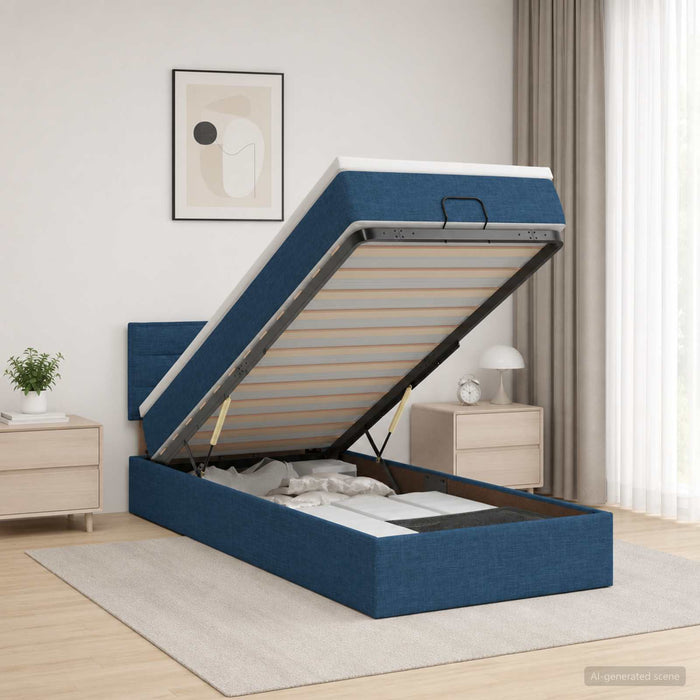 Pat Ottoman cu Saltea și LED albastru 90 x 200 cm Țesătură WALTI