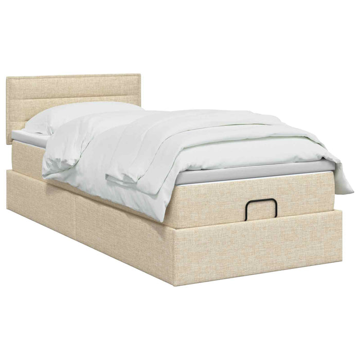 Pat ottoman cu saltea cu headboard Crem 90 x 190 cm Țesătură WALTI