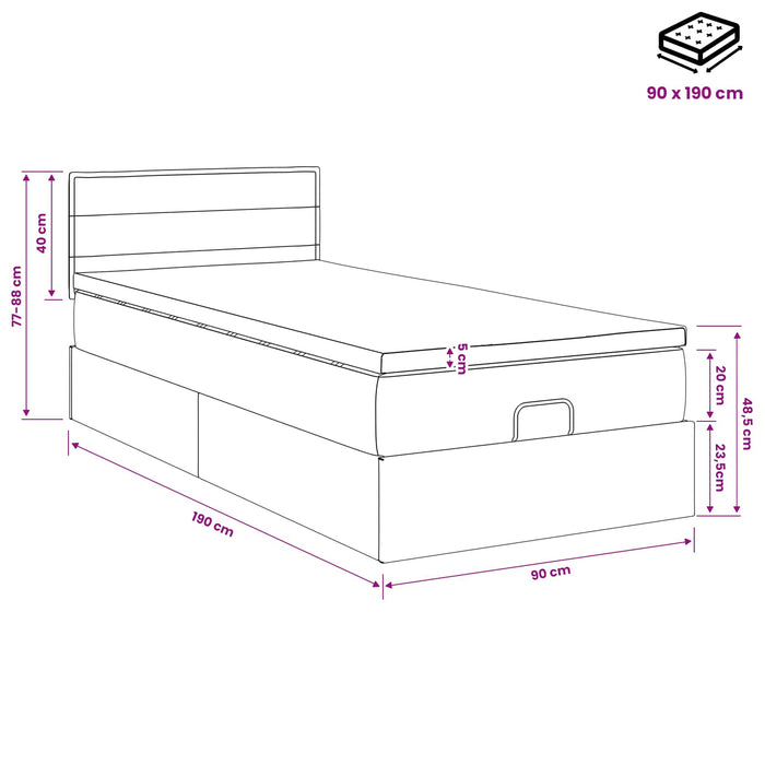 Pat ottoman cu saltea cu headboard Crem 90 x 190 cm Țesătură WALTI
