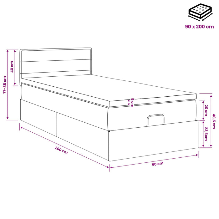 Pat ottoman cu saltea Gri deschis 90 x 200 cm Țesătură WALTI