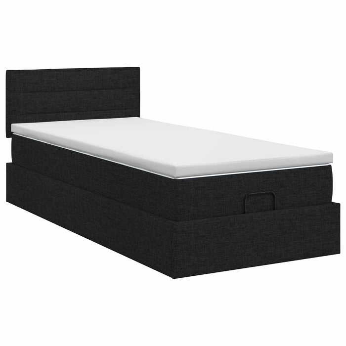 Pat ottoman cu saltea cu headboard Negru 100 x 200 cm Țesătură WALTI