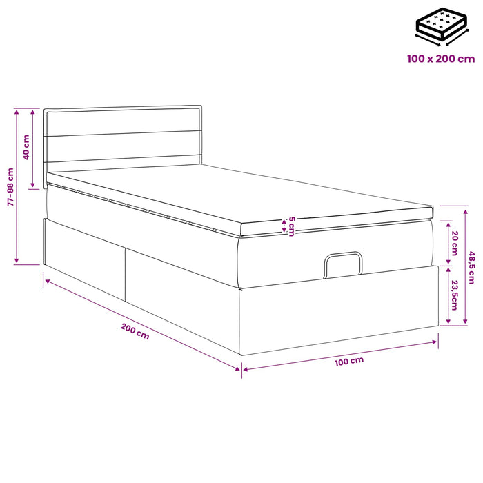 Pat ottoman cu saltea albastru 100 x 200 cm Țesătură WALTI