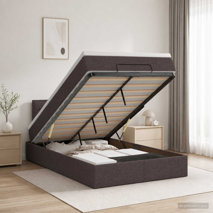 Pat Ottoman cu Saltea și LED Maro închis 120 x 200 cm Țesătură WALTI