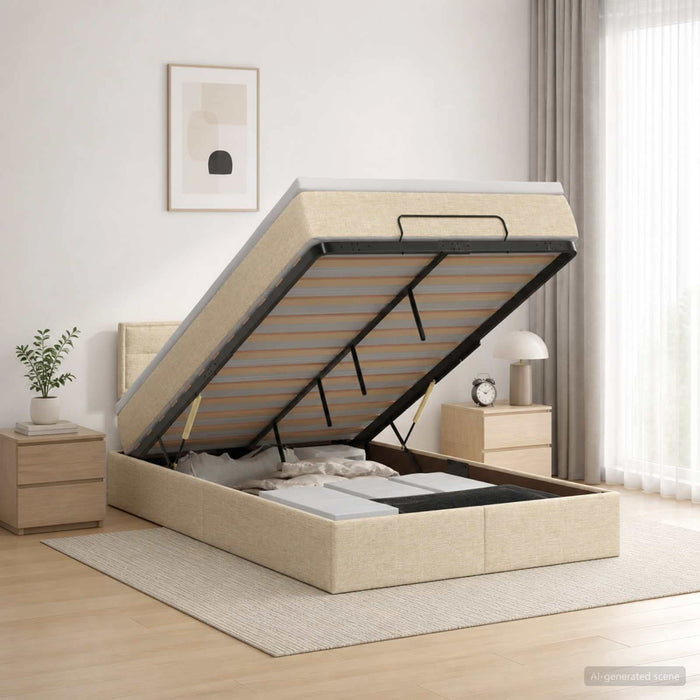 Pat ottoman cu saltea cu headboard Crem 120 x 200 cm Țesătură WALTI