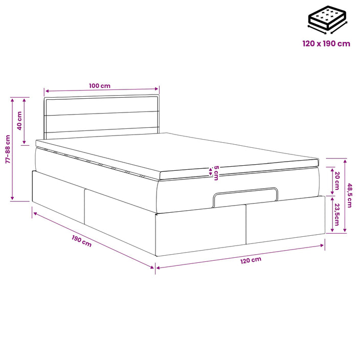 Pat ottoman cu saltea cu headboard Crem 120 x 190 cm Țesătură WALTI