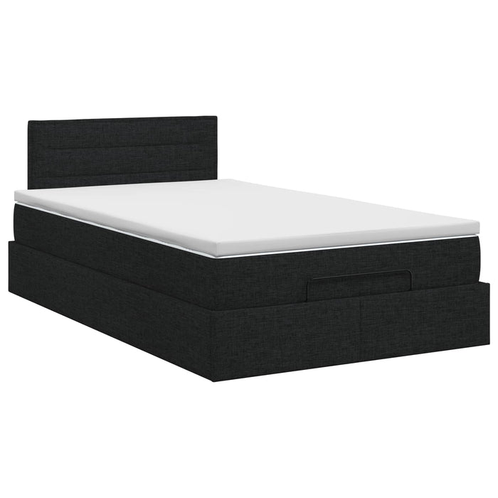 Pat ottoman cu saltea cu headboard Negru 120 x 200 cm Țesătură WALTI