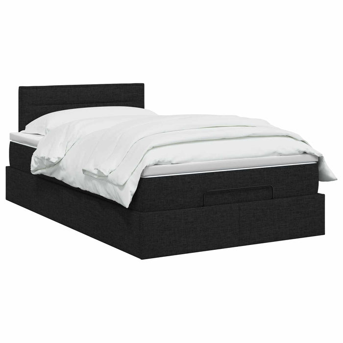 Pat ottoman cu saltea cu headboard Negru 120 x 200 cm Țesătură WALTI