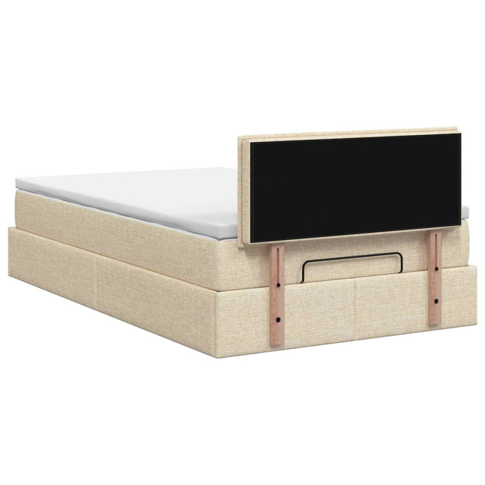 Pat ottoman cu saltea cu headboard Crem 120 x 200 cm Țesătură WALTI