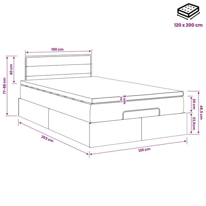 Pat ottoman cu saltea cu headboard Crem 120 x 200 cm Țesătură WALTI