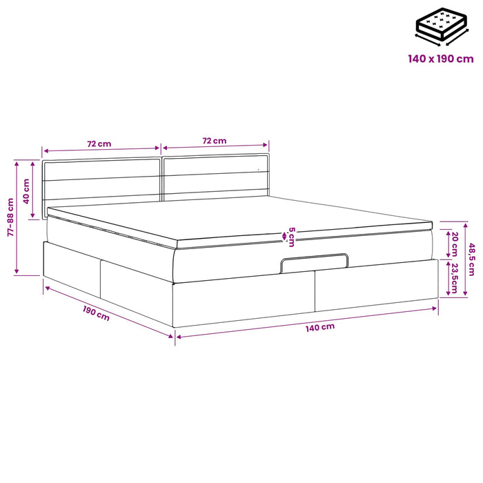 Pat ottoman cu saltea Gri închis 140 x 190 cm Țesătură WALTI