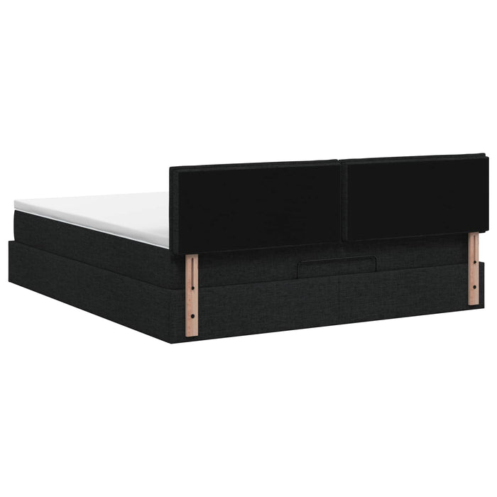 Pat ottoman cu saltea cu headboard Negru 140 x 190 cm Țesătură WALTI