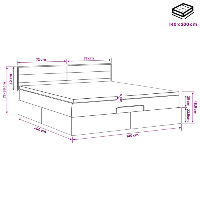 Pat ottoman cu saltea cu headboard Negru 140 x 200 cm Țesătură WALTI