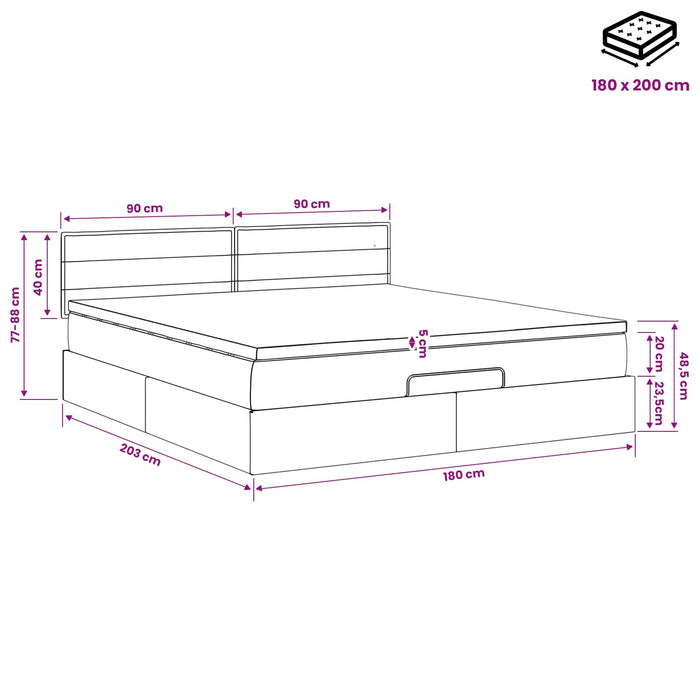 Pat ottoman cu saltea cu headboard Negru 180 x 200 cm Țesătură WALTI