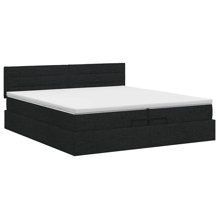 Pat ottoman cu saltea cu headboard Negru 200 x 200 cm Țesătură WALTI