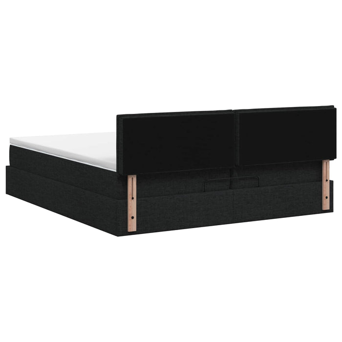 Pat ottoman cu saltea cu headboard Negru 200 x 200 cm Țesătură WALTI