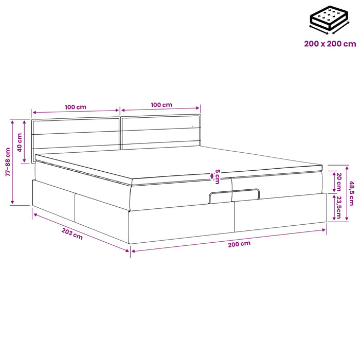 Pat ottoman cu saltea cu headboard Negru 200 x 200 cm Țesătură WALTI