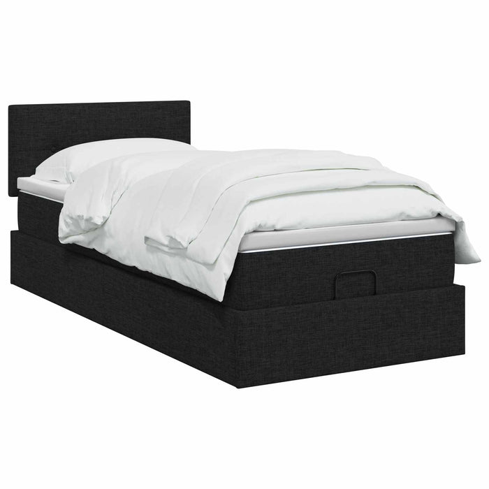 Pat ottoman cu saltea cu headboard Negru 90 x 200 cm Țesătură WALTI