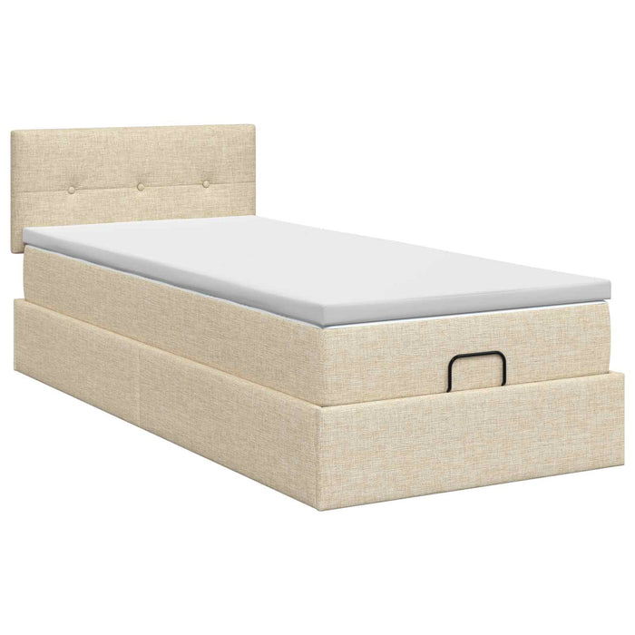 Pat ottoman cu saltea cu headboard Crem 90 x 200 cm Țesătură - WALTI WALTI