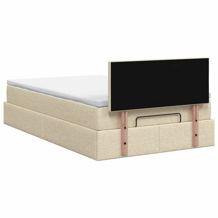 Pat ottoman cu saltea cu headboard Crem 120 x 190 cm Țesătură WALTI