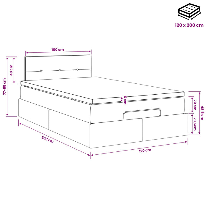 Pat ottoman cu saltea Gri închis 120 x 200 cm Țesătură WALTI