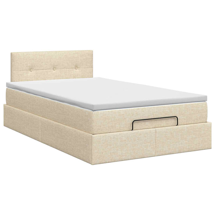 Pat ottoman cu saltea cu headboard Crem 120 x 200 cm Țesătură WALTI