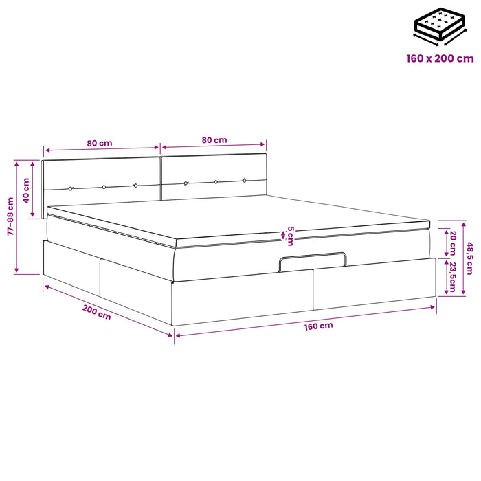 Pat ottoman cu saltea Gri deschis 160 x 200 cm Țesătură WALTI