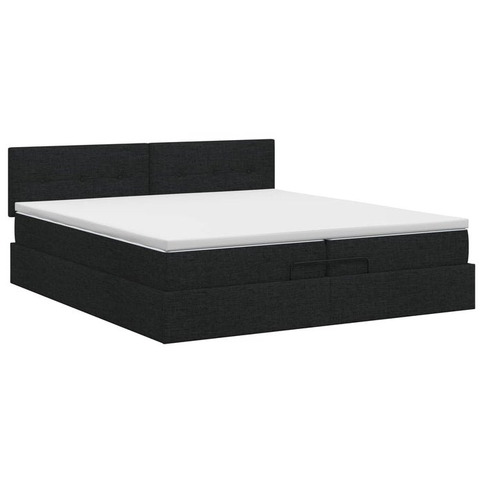Pat ottoman cu saltea cu headboard Negru 200 x 200 cm Țesătură - WALTI WALTI